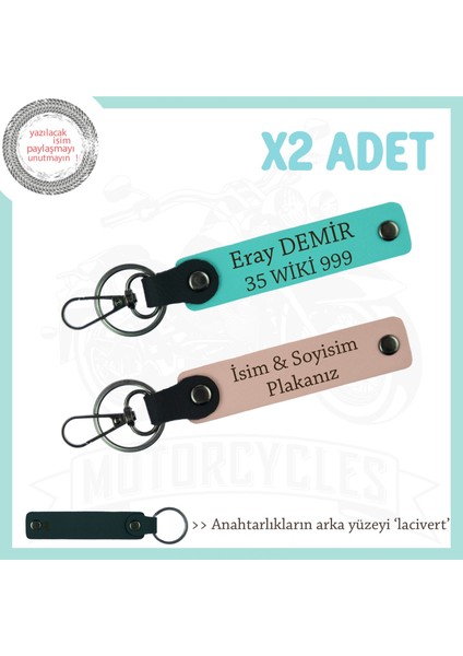 Fark Yaratan Hediye Seçeneği, 2’li Deri Anahtarlık Kişisel Plaka & Isim Yazı, Yavruağzı-Turkuaz-Laci