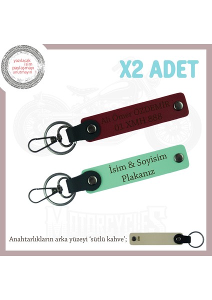 Kişiselleştirilmiş Deri Anahtarlık Çifti – Plaka & Isim Detaylı Zarif Tasarım, Yeşil-Bordo-Sk