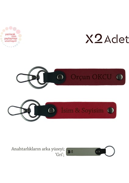 Kurumsal Çalışanlara Anlamlı Jest, Isimli & Soyisimli 2’li Anahtarlık Seti, Kırmızı-Bordo-Gri