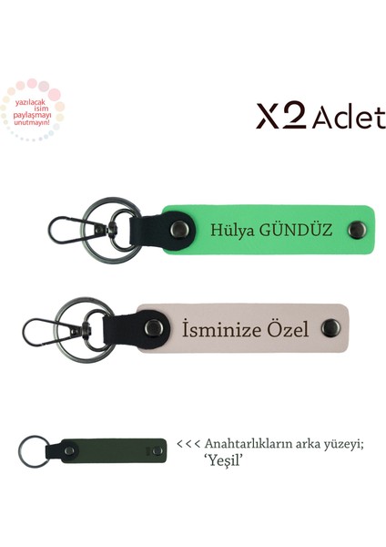 Arkadaşa Anlamlı Jest, Isim & Soyisim Kişiselleştirilmiş 2’li Anahtarlık, Pudra-Fıstık Yeşil-Yeşil