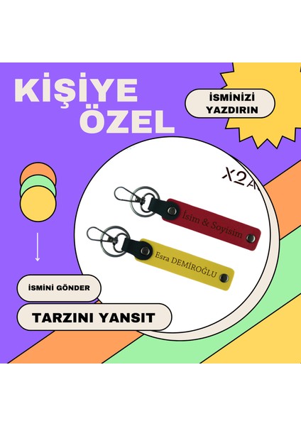 Patrona Anlamlı Sürpriz, Isim Yazılı 2’li Anahtarlık Seti, Yavru Ağzı-Sarı-Siyah