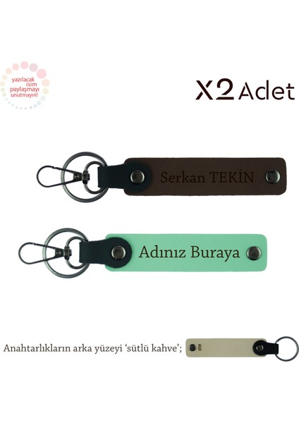 Ona 14 Şubat Hediyesi, Isimli & Soyisimli 2’li Anahtarlık Hediye Takım, Yeşil-Koyu Kahve-Sütlü Kahve
