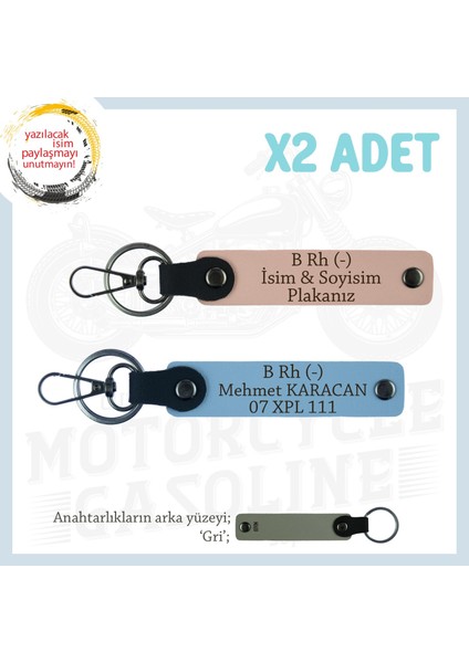 Asfalt Şampiyonlarına Özel, Isim Plaka ve B- Kan Grubu Yazılı X2' Li Anahtarlık, Yavruağzı-Mavi-Gr