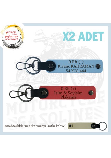 Yol Arkadaşları Için, Isim Plaka ve 0+ Kan Grubu Kişiye Özel X2 Anahtarlık Set, Nar Çiçeği-Mavi-Sk