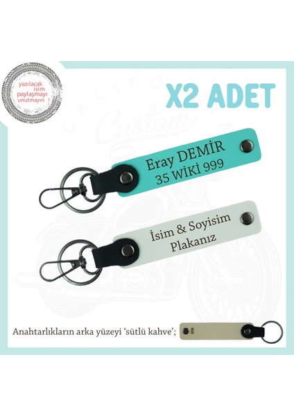 Günlük Kullanımda Şıklığı Tamamlayan Deri Anahtarlık – Plaka & Isim Yazılı, Beyaz-Turkuaz-Sk