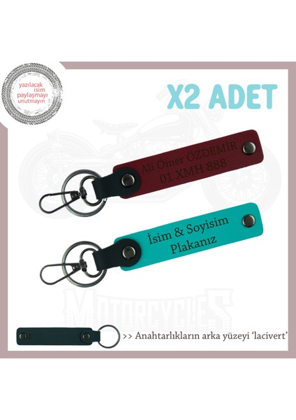 Sürücülere Özel Isimli ve Plakalı X2 Anahtarlık – Sürpriz Hediye Seçeneği, Koyu Turkuaz-Bordo-Laci