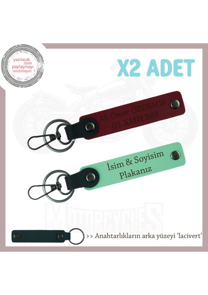 Kendine Özel Tasarım – Kişisel Deri Anahtarlık Seti Plaka ve Isim Detaylı, Yeşil-Bordo-Laci