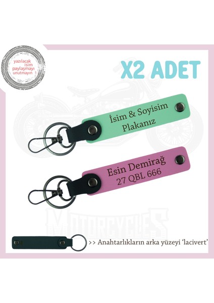 Plaka ve Isim Yazılı Deri Anahtarlıklar – Kuryeler Için Özgün Hediye Seti, Yeşil-Pembe-Laci