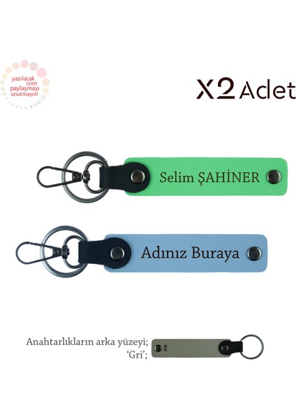 Babaya Özel Hatıra, Isimli & Soyisimli 2’li Anahtarlık Hediye Takımı, Gök Mavi-Fıstık Yeşil-Gri