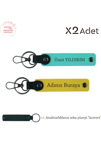 Öğretmene Şık Sürpriz, Isimli & Soyisimli 2’li Anahtarlık Hediye Takımı, Sarı-Turkuaz-Lacivert