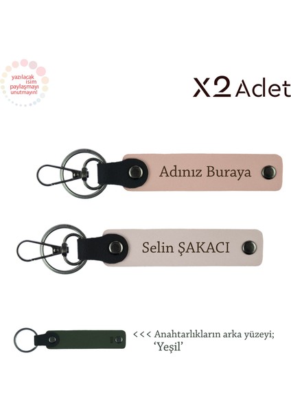 Babaya Yılbaşı Jest, Isimli 2’li Anahtarlık Takımı, Yavru Ağzı-Pudra-Yeşil