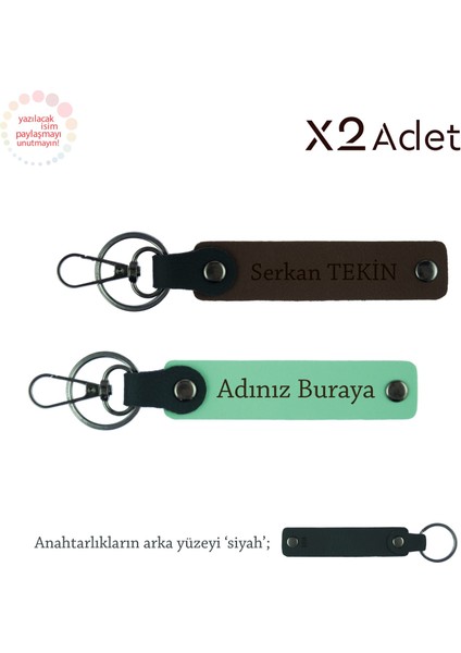 Öğrenciye Anlamlı Jest, Isimli 2’li Anahtarlık Takımı, Yeşil-Koyu Kahve-Siyah