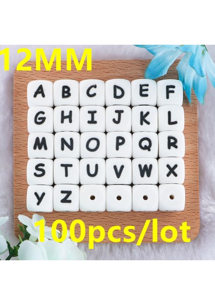 100 Adet 12 mm Silikon Mektup Boncuk Silikon Yuvarlak Boncuk Dağınık Boncuklar Gıda Sınıfı Diy Bilezik Kolye Emzik Zinciri Aksesuarları (Yurt Dışından)