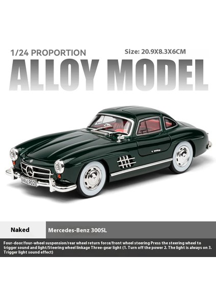1:24 Mercedes-Benz 300SL Klasik Araba Alaşım Pres Döküm Model Araç Ev Iç Dekorasyon Süsler Ses ve Işık Hediye Toplamak C361 (Yurt Dışından)