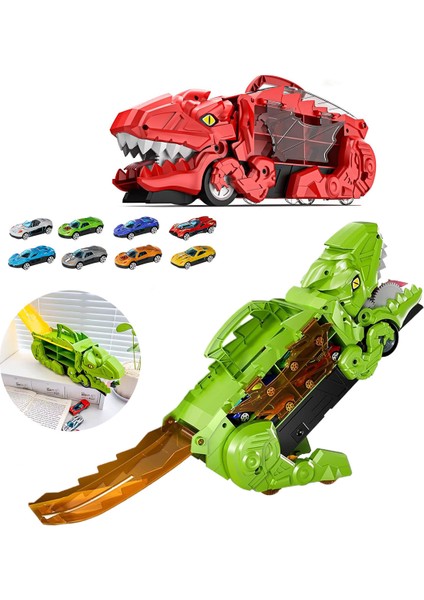 Çocuklar Için Iki-In-One Dinozor Kamyon Oyuncak Devnosaurus Rex Devouring & Depolama Alaşım Araba ile Katlanır Kaydırma Izi Transporter Gif (Yurt Dışından)
