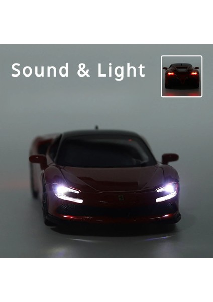 1:32 Ferrari SF90 Supercar Yüksek Simülasyon Diecast Metal Alaşım Model Araba Ses Işık Geri Çekin Koleksiyonu Oyuncak Hediyeler (Yurt Dışından) fırsatları