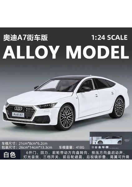 1:24 Audi A7 Oyuncak Araba Modeli Döküm Alaşım Araç Minyatür Geri Çekin Ses ve Işık Kapılar Açılabilir Koleksiyon Hediye Erkek Çocuk Için (Yurt Dışından)