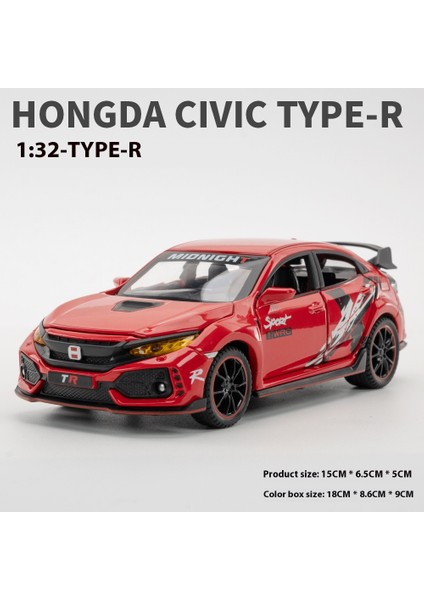 1/32 Honda Civic Type-R Süper Modifiye Spor Araba Alaşım Metal Pres Döküm Model Araba Kapalı Yüksek Simülasyon Süs Ses ve Işık Hediye (Yurt Dışından)
