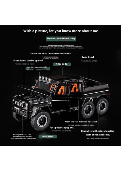 1:20 Mercedes Benz Amg G63 6x6 Off Road Suv Alaşım Metal Pres Döküm Model Araç Ses ve Işık Simüle Koleksiyon Doğum Günü Hediyesi Çocuk (Yurt Dışından) modelleri