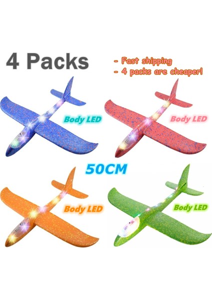 Paket 50CM Köpük Uçak Kitleri Uçan Planör Oyuncak LED Işık ile El Atmak Uçak Setleri Açık Oyun Uçak Modeli Oyuncaklar Çocuklar Için (Yurt Dışından)