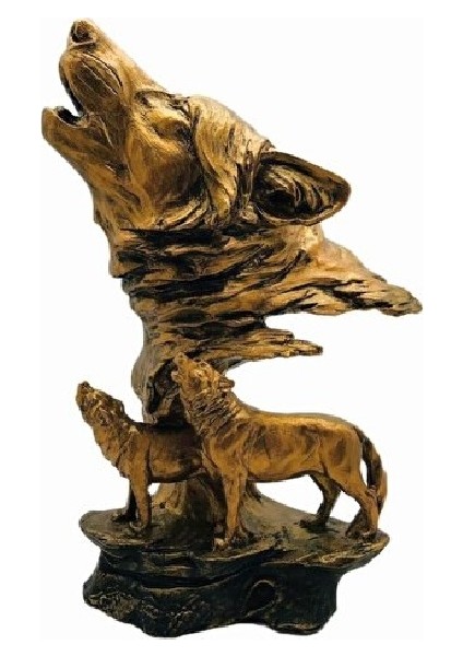 3'lü Uluyan Kurt Dekoratif Büyük Boy Biblo Heykel 30 cm Kurt Biblosu