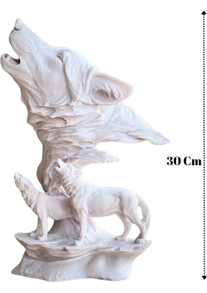 3'lü Uluyan Kurt Dekoratif Büyük Boy Biblo Heykel 30 cm Kurt Biblosu