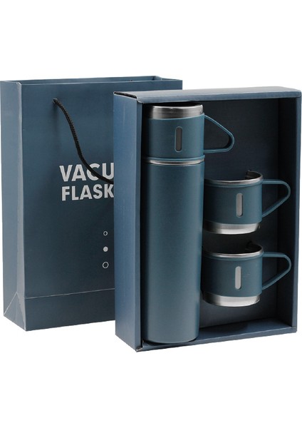 Elegance Termos Seti: 500ML Termos & 3 Bardak, Şık Karton Ambalaj
