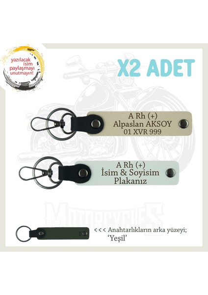 Motosiklet Acil Durum Anahtarlığı Hediye, Isim Plaka ve A Rh (+) Kan Grubu Yazılı, Beyaz-S Kahve-Ysl
