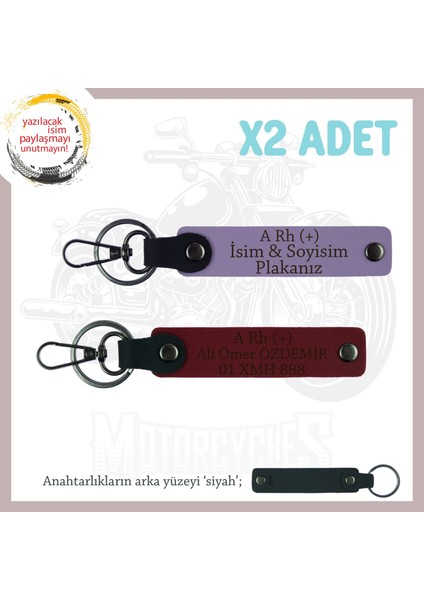 Kuryeler Için Özel, Isim Plaka ve A Rh (+) Kan Grubu Yazılı, 2'li Anahtarlık, Armağan, Mor-Bordo-Syh