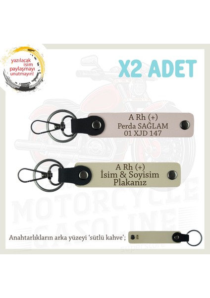 Hız Aşıkları Için Özel, Isim Plaka ve A Rh (+) Kan Grubu Yazılı Deri X2 Anahtarlık, Pudra-S Kahve-Sk