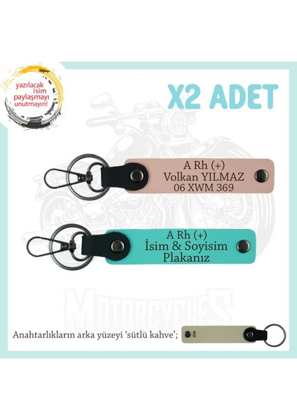 Eşinize Özel Isim Plaka ve A Rh (+) Kan Grubu Yazılı Kişiye Özel X2 Anahtarlık, Yavruağzı-Turkuaz-Sk