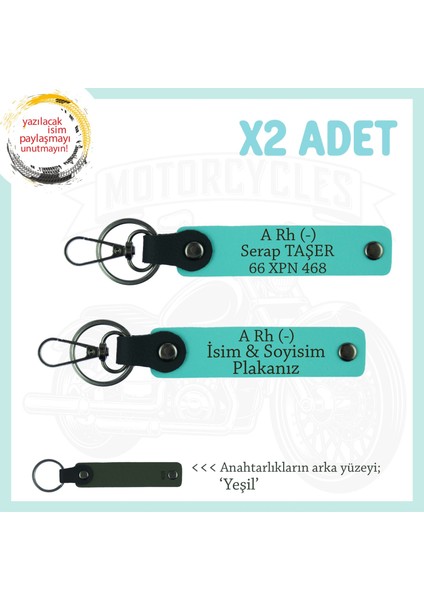 Motor Plakan ve Ismin Anahtarlığında! Isim Plaka ve A Rh (-) Kan Grubu 2'li Anahtarlık, Turkuaz-Ysl