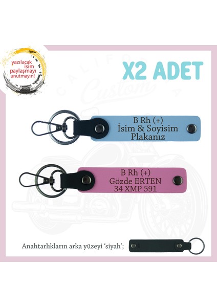 Hız Tutkunlarına, Isim Plaka ve B Rh (+) Kan Grubu Yazılı X2 Anahtarlık, Hediyelik, Mavi-Pembe-Syh