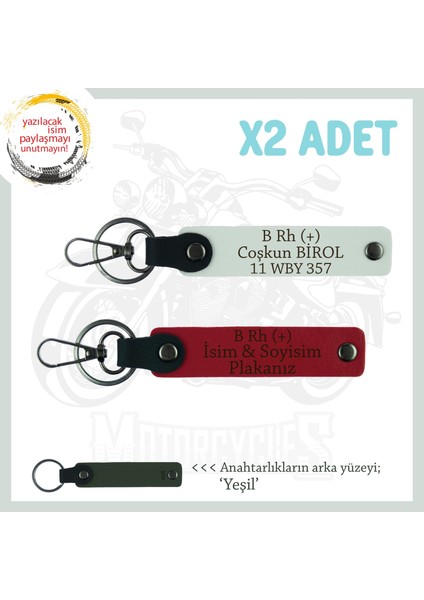 Motosiklet Severlere Isim Plaka ve B Rh (+) Kan Grubu Yazılı Hediyelik Anahtarlık, Kırmızı-Beyaz-Ysl