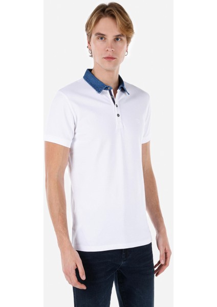 Slim Fit Polo Yaka Düz Erkek Beyaz Kısa Kol Tişört