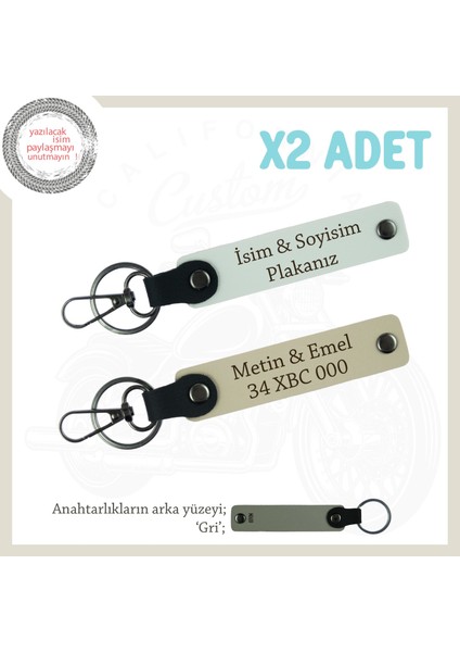 Detaylarda Saklı Şıklık – Plaka ve Isim Yazılı Çiftler Için X2'li Deri Anahtarlık, Beyaz-S Kahve-Gr