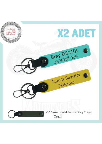 Isim Plaka Yazılı X2 Anahtarlık Set Taksi Şoförüne, Kurye’ye, Sürücüye Hediye, Sarı-Turkuaz-Ysl