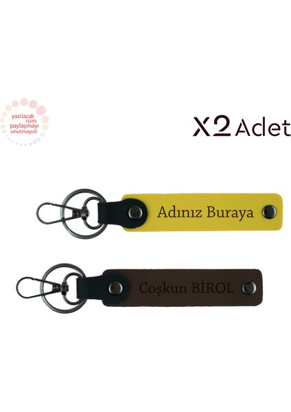 Kurumsal Yılbaşı Hediyesi,kişisel Isimli 2’li Anahtarlık Takımı, Sarı-Koyu Kahve