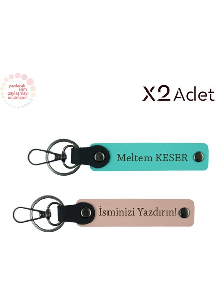 Yılbaşı Için Şık Armağan, Isim & Soyisim Yazılı 2’li Anahtarlık Seti, Yavru Ağzı-Turkuaz