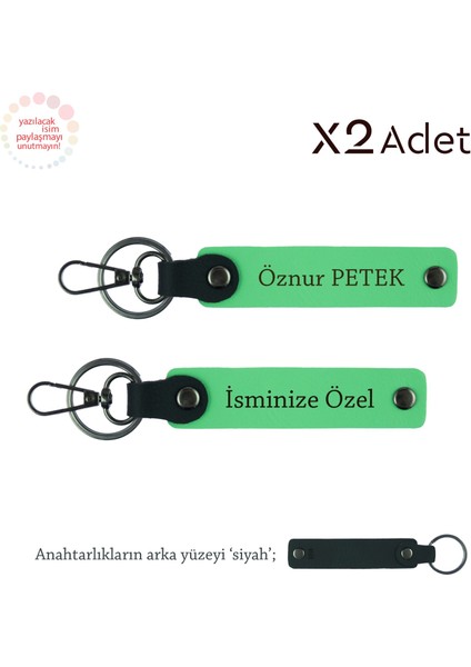 Çocuğa Doğum Günü Hediyesi, Isimli 2’li Anahtarlık Seti, Fıstık Yeşil-Siyah