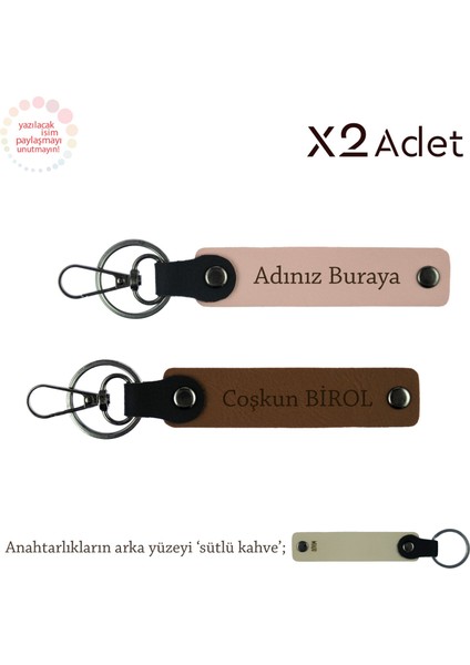 Komşuya Yılbaşı Sürprizi, Isim & Soyisim Yazılı 2’li Anahtarlık Seti, Yavru Ağzı-Açık Kahve-S Kahve