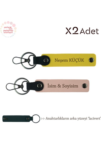 Öğretmene Özel Armağan, Isimli & Soyisimli 2’li Anahtarlık Hediye Takımı, Yavru Ağzı-Sarı-Lacivert