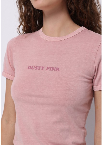 Slim Fit Yuvarlak Yaka Baskılı Kadın Pembe Kısa Kol Tişört fırsatları