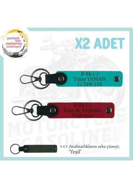 Sevdiğine Özel Hediye, Isim Plaka ve B Rh (-) Kan Grubu Yazılı X2 Anahtarlık, Kırmızı-K Turkuaz-Ysl