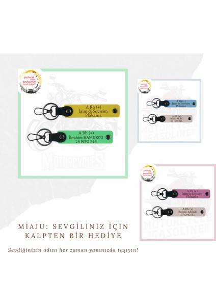 Sevdiğine Özel Hediye, Isim Plaka ve B Rh (-) Kan Grubu Yazılı X2 Anahtarlık, Kırmızı-K Turkuaz-Ysl fiyatları