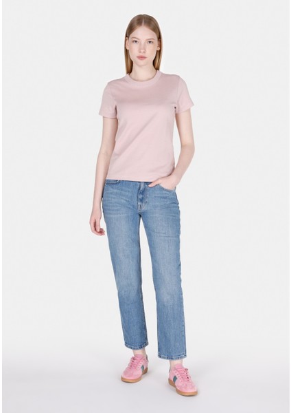 Slim Fit Yuvarlak Yaka Düz Kadın Pembe Kısa Kol Tişört modelleri