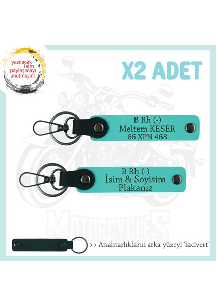 Motor Plakan ve Ismin Anahtarlığında! Isim Plaka ve B Rh (-) Kan Grubu X2 Anahtarlık, Turkuaz-Laci