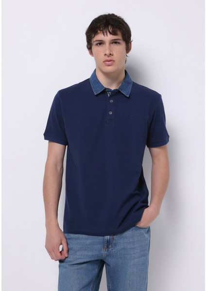 Regular Fit Polo Yaka Düz Erkek Mavi Kısa Kol Tişört