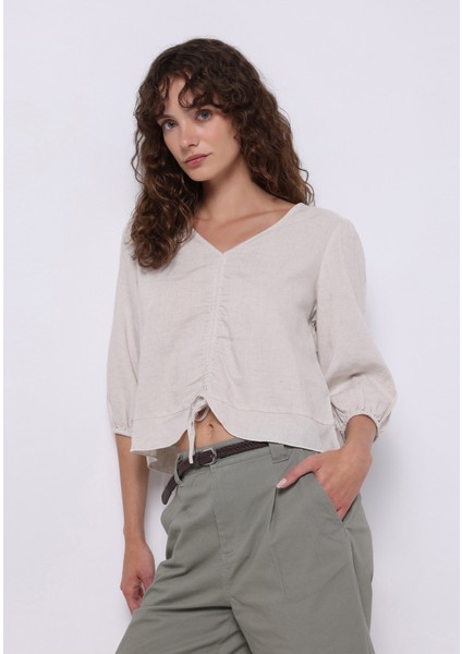 Regular Fit Kadın Bej Gömlek
