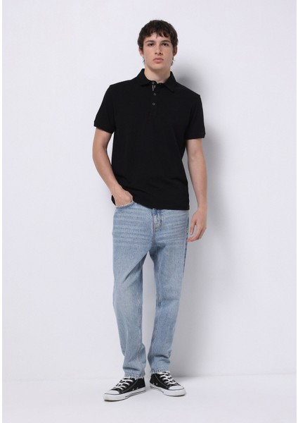 Regular Fit Polo Yaka Düz Erkek Siyah Kısa Kol Tişört modelleri